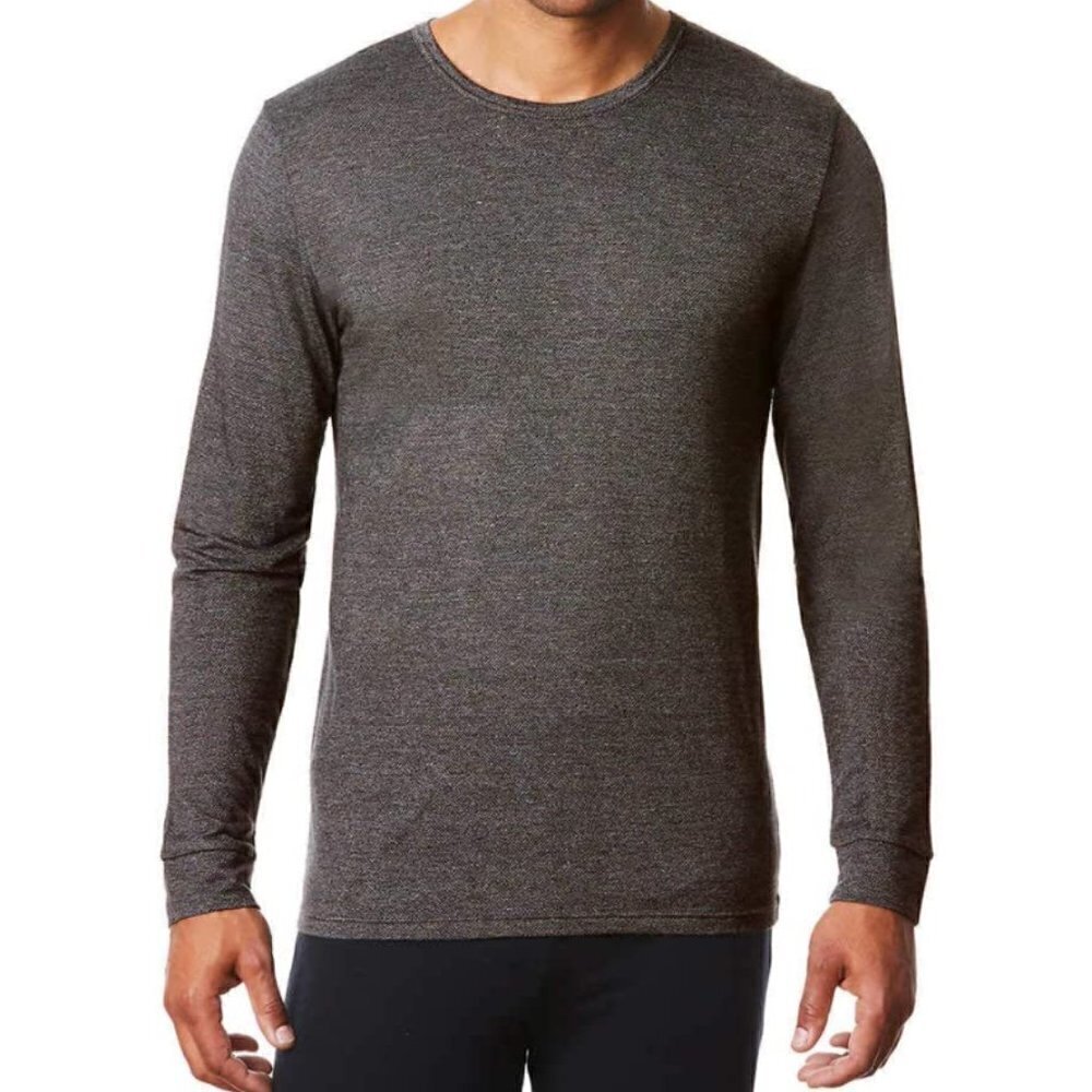 32 Degrees Men's Weatherproof Long Sleeve Crewneck T-Shirt Heather Grey Stretch